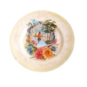 Antique Plate Globe China Decorative Transferware Plate Sailboat and Flowers